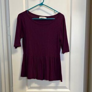 LOFT Red Peplum Blouse with 3/4 Sleeves